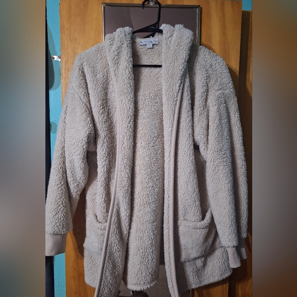 Koolaburra By Ugg Womens Open Front Jacket Beige Sherpa Fleece Pockets Cozy S - Picture 2 of 6